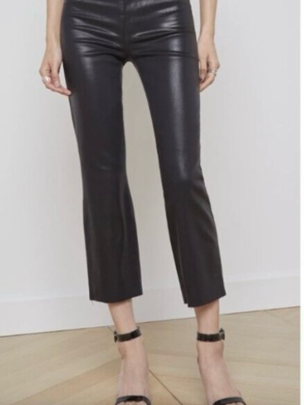 L’AGENCE Black Cropped Faux Leather Flare Pants